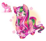  bangs berries_n_cherries big_eyes chibi cutie_mark earth_pony equid equine female feral flower fur hair hasbro heart_(marking) hooves horse mammal mlp_g3 multicolored_hair multicolored_tail my_little_pony open_mouth open_smile pink_body pink_fur plant pony sidruni smile solo tail 