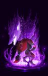  artist_name black_background claws commentary darkvoiddoble fire from_side hand_up highres pink_fire pokemon pokemon_(creature) smile smirk standing teeth watermark zoroark 