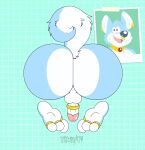  2019 accessory anthro balls big_butt biped butt canid canine canis cock_ring digital_media_(artwork) flaccid fox genitals glans hi_res huge_butt hybrid jewelry male mammal mana_(manaozyfolf) penis penis_accessory penis_jewelry perineum rear_view simple_background solo twistcmyk wolf 