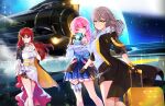  3girls absurdres astral_express_(honkai:_star_rail) black_choker black_corset black_skirt blue_eyes blue_skirt breasts buttons camera choker corset dress grey_hair highres himeko_(honkai:_star_rail) holding holding_camera honkai:_star_rail honkai_(series) juwn3848 long_hair long_sleeves looking_at_viewer march_7th_(honkai:_star_rail) medium_breasts medium_hair miniskirt multiple_girls one_eye_closed pink_eyes pink_hair red_hair rolling_suitcase shirt skirt stelle_(honkai:_star_rail) suitcase thigh_strap trailblazer_(honkai:_star_rail) train two-tone_eyes white_dress white_shirt yellow_eyes 