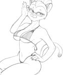  2023 anthro bikini black_and_white breasts clothed clothing cougar dbaru digital_drawing_(artwork) digital_media_(artwork) eyewear fan_character felid feline female fur glasses hair hanna-barbera hi_res looking_at_viewer mammal mature_anthro mature_female monochrome pumala_mirabelle_(callmewritefag) simple_background sketch smile solo swat_kats swimwear tail 