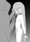  absurdres amanogawa_shiina arms_behind_back bound bound_wrists breasts collar completely_nude dorpha_odibil highres long_hair monochrome nude size_difference small_breasts 