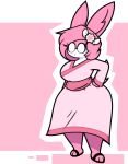  anthro big_breasts breasts cleavage clothed clothing dewy-eyedboy female fur hair lagomorph leporid mammal pink_body pink_fur pink_hair rabbit solo standing white_body white_fur 
