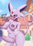  absurd_res anthro anthrofied areola ashraely balls big_breasts big_penis black_eyes blush breasts digital_media_(artwork) eeveelution english_text erection espeon foreskin generation_2_pokemon genitals glistening glistening_body gynomorph hi_res huge_breasts humanoid_genitalia humanoid_penis intersex looking_at_viewer mammal nintendo nipples nude partially_retracted_foreskin penis pink_areola pink_body pink_nipples pink_penis pink_tail pokemon pokemon_(species) pokemorph shaded simple_background smile solo tail text thick_penis thick_thighs third-party_edit wide_hips 