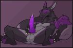  alternate_species anthro balls bedroom_eyes bodily_fluids claws dialogue dirty_talk erection feet fur genital_fluids genitals hi_res knot licking licking_lips looking_at_viewer lying male narrowed_eyes nude obsidian_(lotusgoatess) on_back penis precum presenting presenting_penis psychorodent purple_penis purple_tongue red_eyes seductive sergal solo spread_legs spreading tail talking_to_viewer tongue tongue_out tuft 