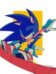  1boy aurax118 full_body gloves green_eyes highres male_focus quill shoes smile soap_shoes sonic_(series) sonic_adventure_2 sonic_the_hedgehog tail white_gloves 
