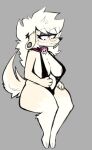  anthro areola areola_slip bikini breasts canid canine canis clothing collar domestic_dog ear_piercing eyewear fangs female floppy_ears fur gauged_ear glasses goth grey_background gynomorph_(lore) half-closed_eyes highlights_(coloring) inner_side_boob juicy_(juicyghost) juicyghost mammal multicolored_body multicolored_fur narrowed_eyes piercing poodle side_boob simple_background sling_bikini solo swimwear tan_body tan_fur teeth thick_thighs trans_(lore) trans_man_(lore) two_tone_body two_tone_fur white_body white_fur white_highlights wide_hips 