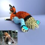  3d_(artwork) 4_toes ambiguous_gender anthro blender_(software) blue_hair blue_pawpads canid canine digital_media_(artwork) feet fluffy fox hair hi_res male mammal mango_fox pawpads paws simple_background smile solo toes 