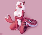  absurd_res anthro big_breasts bodily_fluids breasts female fin fish fur genitals hi_res kitari_(artist) kneeling lactating looking_up marine nipples non-mammal_nipples pussy red_body red_fur requiem_shark shark solo tail tail_fin tiger_shark 