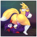  absurd_res anthro bandai_namco big_breasts big_butt big_penis black_sclera bodily_fluids boiful breasts butt clothing digimon digimon_(species) duo female female_penetrated genitals gloves handwear hi_res impmon male male/female penetration penis pussy rear_view renamon saliva saliva_string scarf sex size_difference steam tongue tongue_out 