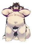  2023 absurd_res anthro belly big_belly bulge canid canine canis clothed clothing clothing_lift domestic_dog hi_res kemono l4zily male mammal moobs navel overweight overweight_male pubes shirt shirt_lift simple_background solo topwear underwear white_background 