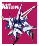  character_name clenched_hand daue english_commentary english_text from_behind full_body gundam gundam_hathaway&#039;s_flash highres mecha mobile_suit no_humans penelope_(hathaway&#039;s_flash) pink_background robot science_fiction signature solo thrusters 