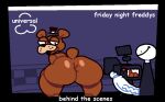  animatronic anthro anus bear bent_over big_butt big_penis black_clothing black_hat black_headwear black_top_hat brown_body butt camera clothing digital_media_(artwork) duo empty_eyes english_text five_nights_at_freddy&#039;s freddy_(fnaf) genitals half-closed_eyes hat headgear headwear huge_penis humanoid logo logo_parody machine male mammal narrowed_eyes penis presenting presenting_hindquarters robot scottgames smile superiorfox text thick_thighs top_hat vein veiny_penis white_body 