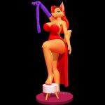  1:1 3d_(artwork) 5_fingers absurd_res anthro bent_leg big_breasts big_butt breasts butt canid canine clothing colored_nails digital_media_(artwork) disney dress female fingers furniture gloves green_eyes hair handwear hi_res holding_clothing holding_gloves holding_handwear holding_object jessica_rabbit lipstick makeup mammal nails nonotoys orange_hair pinup pose raised_tail red_clothing red_dress smile smirk solo stool tail who_framed_roger_rabbit 