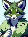  anthro canid canine fern fox fur green_body green_fur headshot_portrait looking_at_viewer male mammal portrait simple_background solo unknown_artist 