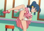  black_choker blue_eyes blue_hair censored choker clothes_lift dawn_(pokemon) dress dress_lift gloves hair_ornament hairclip highres leg_up long_hair looking_at_viewer miraa_(chikurin) mosaic_censoring no_panties official_alternate_costume pink_dress pokemon pokemon_(anime) pokemon_dppt_(anime) ponytail pussy spread_legs spread_pussy white_gloves 