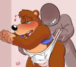  &lt;3 absurd_res anon anthro banjo-kazooie banjo_(banjo-kazooie) blush bodily_fluids briefs brown_body brown_fur bulge clothing cum cum_in_clothing cum_in_underwear cum_through_clothing cum_through_underwear detailed_bulge duo fur genital_fluids hi_res looking_pleasured male male/male pretzelgremlin rareware tighty_whities underwear wet wet_clothing wet_underwear white_briefs white_clothing white_underwear 