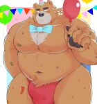  2023 anthro balloon bear belly big_belly black_nose bow_tie brown_body bulge clothing hat headgear headwear hi_res humanoid_hands inflatable kemono male mammal moobs musclegut nanntaro navel overweight overweight_male party_hat simple_background solo underwear 