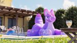  3d_(artwork) absurd_res ball beach_ball big_butt butt detailed_background digital_media_(artwork) dragon feral hi_res inflatable krokett male plastic pool_toy purple_body smile smiley_face solo 