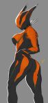  &lt;3 2021 4_fingers alien alien_humanoid big_breasts big_butt biped black_body breasts butt curvy_figure female fingers flat_colors grey_background hi_res hourglass_figure humanoid looking_at_viewer looking_back looking_back_at_viewer machine multicolored_body nails not_furry orange_body pinup portrait pose presenting presenting_hindquarters robot robot_humanoid sharp_nails simple_background solo spookyboi standing tenno thick_thighs three-quarter_portrait two_tone_body valkyr_(warframe) warframe 