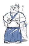  anthro asian_clothing canid canine canis clothing east_asian_clothing eyebrows eyewear fur glasses hi_res japanese_clothing japanese_text kimono lifewonders live_a_hero male mammal overweight pandaohkuma simple_background solo text thick_eyebrows topknot white_background white_body white_fur wolf yohack 