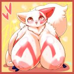  &lt;3 1:1 anthro areola big_breasts big_eyes biped blush bodily_fluids breasts cocolog female fluffy fluffy_tail front_view fur generation_3_pokemon huge_breasts inverted_nipples kneeling looking_at_viewer markings neck_tuft nintendo nipples open_mouth open_smile orange_eyes pink_areola pink_nipples pokemon pokemon_(species) pupils red_body red_fur red_markings slit_pupils smile solo sweat tail tuft white_body white_fur zangoose 