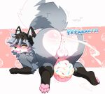  all_fours anthro anus ass_up backsack balls belly big_butt black_body black_ears black_fur black_hair blush bodily_fluids body_blush butt butt_blush canid canine cum cum_fart cum_on_butt cumfart cupcake ear_piercing eyebrows food fox fur genital_fluids genitals girly grey_body grey_fox grey_fur guiche_piercing hair hi_res hindpaw inviting looking_at_viewer looking_back looking_pleasured male mammal nude onomatopoeia pawpads paws perineum piercing pink_anus pink_paws plushie presenting presenting_anus presenting_balls presenting_hindquarters raised_tail saliva solo sound_effects taffyy tail text thick_thighs tongue tongue_out urocyon white_balls white_belly white_body white_fur yellow_eyes 