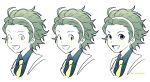  3boys ahoge b4_bababibe formal green_eyes green_hair hairband highres idolmaster idolmaster_side-m looking_at_viewer male_focus mitarai_shouta multiple_boys necktie open_mouth smile upper_body white_background white_hairband 