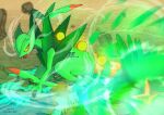  banapi0504 blurry claws commentary_request cracked_floor dated highres mega_pokemon mega_sceptile no_humans open_mouth pokemon pokemon_(creature) rock sceptile solo yellow_eyes 