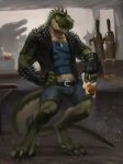  alcohol anthro beer beer_glass beverage dinosaur hi_res male muscular muscular_anthro muscular_male reptile rocco_(tallion) scalie scar solo spikes spikes_(anatomy) theropod tyrannosaurid tyrannosaurus tyrannosaurus_rex yonsia 