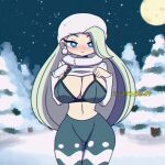  animated animated_gif bikini black_bikini blue_eyes blush breasts large_breasts long_hair looking_at_viewer melony_(pokemon) non-web_source pokemon pokemon_(game) pokemon_swsh scruffmuhgruff swimsuit winter 