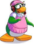  absurd_res aunt_arctic avian beanie bird clothing club_penguin collared_shirt eyewear female full-length_portrait glasses hat headgear headphones headset_microphone headwear hi_res official_art open_mouth pencil pencil_behind_ear penguin pink_clothing pink_headwear pink_topwear pink_vest portrait shirt solo teeth topwear unknown_artist upper_teeth_only vest white_clothing white_shirt white_topwear 