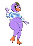  absurd_res anatid animal_crossing anseriform anthro avian bird bottomless breasts clothed clothing duck eyeshadow female genitals gesture hi_res looking_at_viewer lovetopullmicke makeup mallary_(animal_crossing) nintendo pussy shirt shirt_only simple_background solo topwear topwear_only under_boob waving white_background 