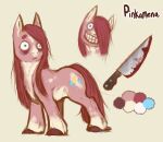 ambiguous_gender blood blood_on_weapon blue_eyes bodily_fluids cupcakes_(mlp_fanfic) cutie_mark equid equine feral friendship_is_magic funnymouth fur hair hasbro hi_res hooves horse knife mammal mane my_little_pony pink_body pink_fur pink_mane pink_tail pinkamena_(mlp) pinkamena_diane_pie pinkie_pie_(mlp) pony prick_ears solo straight_hair tail toothy_grin weapon wide_eyed 