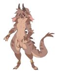  animal_genitalia anthro armor ball_tuft balls big_balls big_ears bracelet bracers claws curvy_male digital_media_(artwork) genitals hi_res horn jewelry kaiju male mane nipples punkinbuu red_eyes sheath solo tail thick_tail tuft 