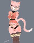  anthro bdsm bondage bound clothed clothing dress felid feline female hi_res legwear lifted_dress mammal panties restraints rope rope_bondage rope_harness shima_luan solo sprrigs- super_planet_dolan thigh_highs underwear 