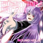  1girl agemono album_cover animal_ears black_jacket blazer circle_name collared_shirt cover danmaku english_text eyelashes finger_gun floppy_ears full_moon game_cg jacket layered_sleeves long_hair long_sleeves looking_ahead moon night night_sky official_art open_mouth purple_hair rabbit_ears red_eyes reisen_udongein_inaba shirt sky smile solo sound_holic star_(sky) starry_sky touhou touhou_cannonball upper_body very_long_hair white_shirt 