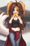  anthro clothing elronya fan_character female freckles hair lagomorph lake leporid long_hair long_tail mammal rabbit ronya solo suvi_(elronya) tail 