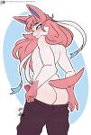  animal_genitalia animal_penis anthro blue_eyes blush butt canine_genitalia canine_penis eeveelution generation_6_pokemon genitals hair hi_res looking_at_viewer male nintendo penis pink_hair pokemon pokemon_(species) skylosminkan solo sylveon white_body 