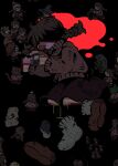  6+girls 9twoeight animated animated_gif black_headwear braid brown_hair character_request closed_eyes hat highres long_hair long_sleeves madotsuki multiple_girls red_footwear red_skirt red_sweater skirt socks sweater twin_braids white_socks witch_hat yume_nikki 