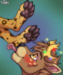  anthro antlers atlas_the_deer black_nose black_pawpads blush bodily_fluids brown_body brown_eyebrows brown_fur brown_hair chin_tuft claws deer disembodied_foot duo eyebrows facial_tuft feet felid foot_fetish foot_focus foot_lick foot_play fur fur_pattern glistening glistening_eyes glistening_pawpads gold_(metal) gradient_background green_background hair happy hi_res hindpaw horn leopard leopard_spots licking looking_pleasured male male/male mammal multicolored_body multicolored_fur multicolored_head pantherine paw_on_face pawpads paws pink_ears pivoted_ears purple_background rainbow_sparkles raised_foot saliva saliva_on_foot saliva_on_tongue saliva_string side_view simple_background smile sparkles sparkling_eyes spots tan_body tan_fur teeth text togej tongue tongue_out yellow_body yellow_eyes yellow_fur 