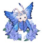  1other blue_flower bug butterfly butterfly_wings digimon digimon_(creature) flower full_body head_wreath looking_at_viewer morphomon nabii_oo no_humans other_focus simple_background solo white_background wings 
