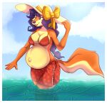  absurd_res anthro belly big_belly bikini bra breasts canid canine carmelita_fox clothing digital_media_(artwork) female fox freddymartin fredscloset fur hi_res mammal navel pregnant sky sly_cooper_(series) solo sony_corporation sony_interactive_entertainment sucker_punch_productions summer swimwear underwear water 