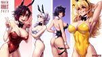  2023 4girls animal_ears ass black_hair blake_belladonna blonde_hair blue_eyes bow bowtie breasts cat_ears cat_girl chinese_zodiac detached_collar double_v grey_eyes grin highres large_breasts leotard medium_breasts multiple_girls orange_eyes phloxberry playboy_bunny purple_eyes rabbit_ears rabbit_tail red_hair ruby_rose rwby smile tail thighs v weiss_schnee white_hair wrist_cuffs yang_xiao_long year_of_the_rabbit 