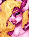  &lt;3 &lt;3_eyes anthro blonde_eyebrows blonde_hair blush digital_media_(artwork) equid equine eyebrows female fur gahiroby hair hi_res horse lips looking_at_viewer mammal smile solo teal_eyes thick_lips wavy_hair 