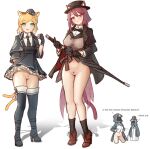  1other 3girls arknights black_bow black_bowtie black_socks blonde_hair blonde_pubic_hair blue_jacket blue_skirt blush boots bottomless bow bowtie brown_footwear capelet collared_shirt covered_nipples doctor_(arknights) drawfag english_text female_doctor_(arknights) fingerless_gloves frilled_skirt frills full_body gloves green_hair hat holding holding_umbrella jacket long_hair melantha_(arknights) melantha_(letters_from_wessex)_(arknights) mousse_(arknights) multiple_girls multiple_tails necktie no_panties open_clothes open_jacket purple_hair purple_pubic_hair red_eyes shirt skirt socks standing tail thigh_boots two_tails umbrella very_long_hair white_shirt 