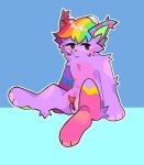  anthro clit_dick domestic_cat eddotheweirdo felid feline felis fur hair hi_res intersex maleherm mammal multicolored_hair purple_body purple_fur rainbow_hair solo sparklecat unusual_clitoris 