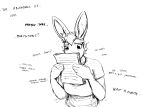  2023 anthro black_and_white dialogue english_text female hi_res hladilnik lagomorph leporid mammal monochrome pro_bun_(hladilnik) rabbit reading sketch solo text 