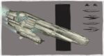  commentary concept_art destroyer_(eve_online) eve_online flying from_side grey_background grey_theme mike_doscher military_vehicle no_humans original science_fiction spacecraft thrusters vehicle_focus 