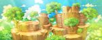  artist_request blue_sky cloud commentary day english_commentary forest fushigi_no_dungeon game_cg light_particles light_rays nature no_humans official_art outdoors pokemon pokemon_(game) pokemon_mystery_dungeon rope_bridge rope_ladder scenery sky stairs sunlight third-party_source tree tree_stump treetops wide_shot 